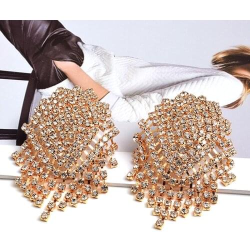 Luxury Elegant Beaded Crystal Dangle Earrings For Women Bohemian Charm Tassel Drop Earrings Party Hanging Jewelry