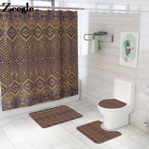 Printed Abstract Bath Mat and Shower Curtain Toilet Carpet Microfiber Bathroom Decoration Anti Slip Shower Room Absorbent Rug