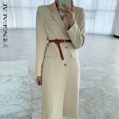 SHENGPALAE Black Blazer Womens Autumn 2021 New Notched Loose Single Breasted Over-the-knee Split Long Sleeve Suit Jacket 5E2933