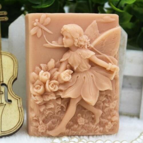 Silicone Soap Mold Handmade Food Mold Garden DIY Soaps Mould Aroma Stone Moulds Flower Fairies and Dragonflies in The Flowers