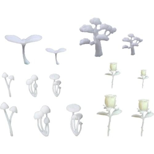 Silicone Mini Mushroom Tree Model Resin Mold Rose Deer Landscape Fillings Crafts