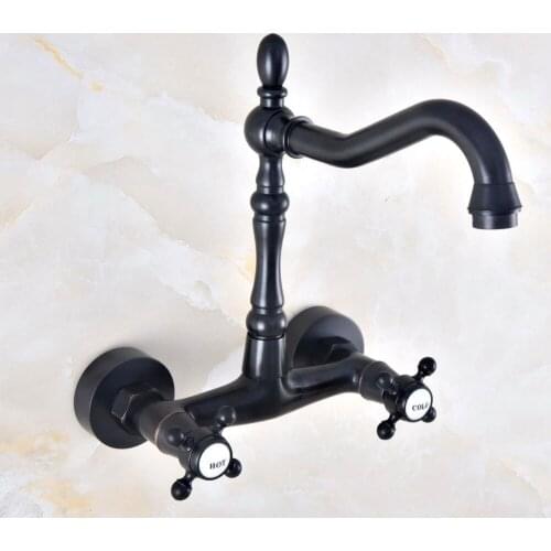 Black Oil Rubbed Bronze Brass Two Cross Handles Wall Mount Swivel Spout Kitchen & Bathroom Basin Sink Faucet Mixer Tap anf452