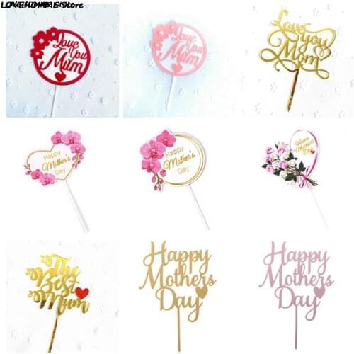 Happy Mother`s Day Cake Topper Pink Heart Flower Rose Toppers Decoration for Mother`s Day Gift Cupcake Dessert Supplies
