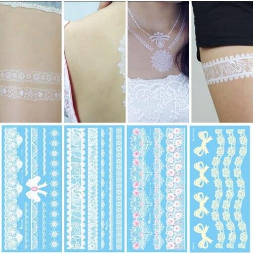 Temporary White Lace Tattoo Sticker Waterproof Women Sexy Mandala Henna Bride Wedding Bracelet Jewelry Tatoo Body Art Wholesale