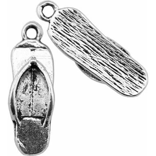 WYSIWYG 20pcs 21x7mm Charms Slipper Flip Flops Antique Making Pendant Vintage Tibetan Silver Color DIY Handmade Jewelry