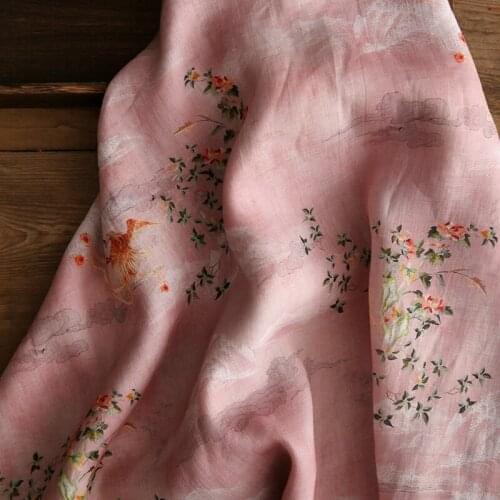 [Xiangyun] Retro Fresh Printed Ramie Fabric Robe Ancient Chinese Clothing Dress Clothing Fabric DIY Handmade