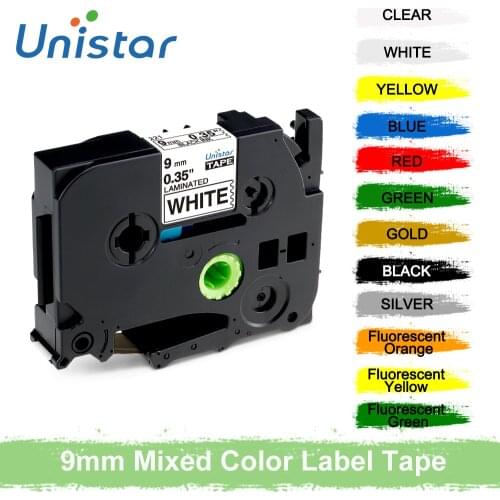 Unistar TZ-221 Label Tape Compatible for Brother Label Printer 9mm Combo Set Laminated Supplie Label Maker tz221 TZ621