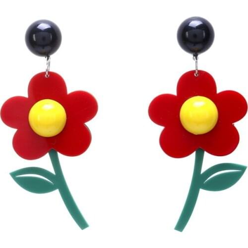 2019 New Cute Flower Drop Earrings For Women Fashion Spring Summer Long Big blooming flowers Acrylic Earring Jewelry E19076