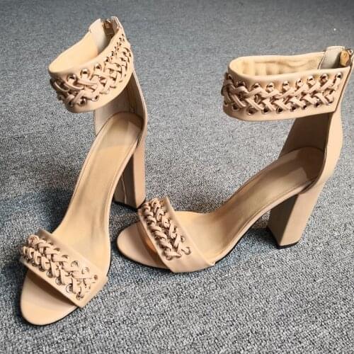 Original Intention Fashion Women Sandals Open Toe Chuinky Heels Sandals Popular Nude Shoes Woman Plus Size 4-15