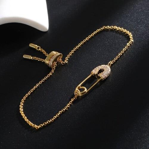 High Quality Brand Jewelry 925 Sterling Silver Bangle Full Zircon Gold Color Pin Adjustable Size Bracelets For Women(DJ1509)