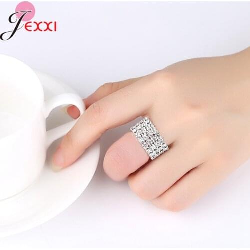 Fashion Elastic Ring Jewelry Women 925 Sterling Silver Colorful Crystal Rhinestone Rings Set Wedding Accessories Wholesale