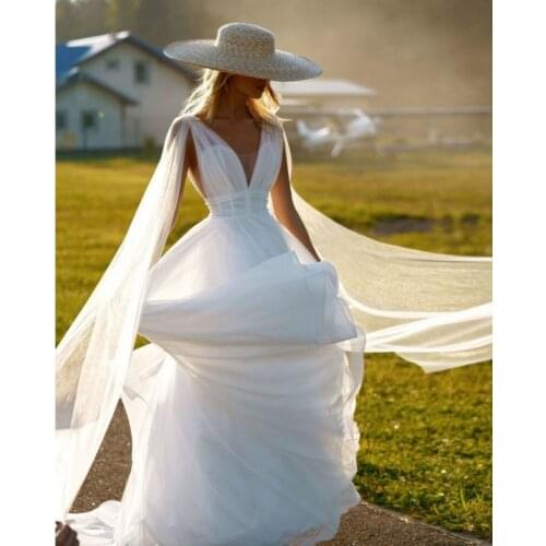 Thinyfull New Arrival Boho Sleeveless Wedding Dresses A Line V Neck Floor Length Bridal Gown Sweep Train Button Vestido De Novia