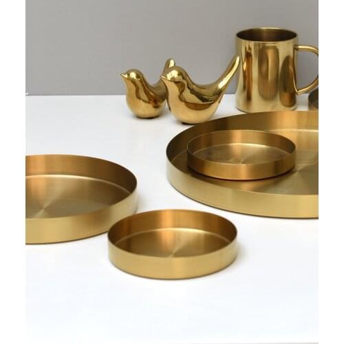 Golden Round Stainless Steel Tray, Home Decoration, Jewelry Storage Tray, Bathroom Tray, Office Tools Box Holder