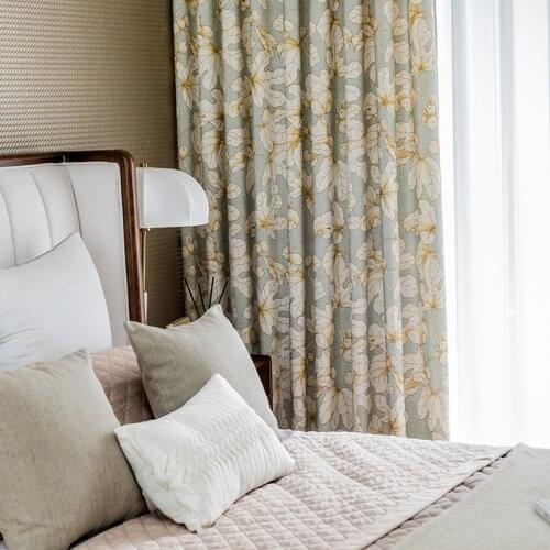 1PC American Style Blackout Curtain for Window Living Room Bedroom Balcony Decorations Yellow and Gray Blinds Finished Drapes