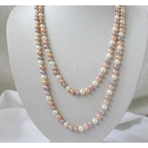 7-8mm white pink purple freshwater pearls necklace 34"