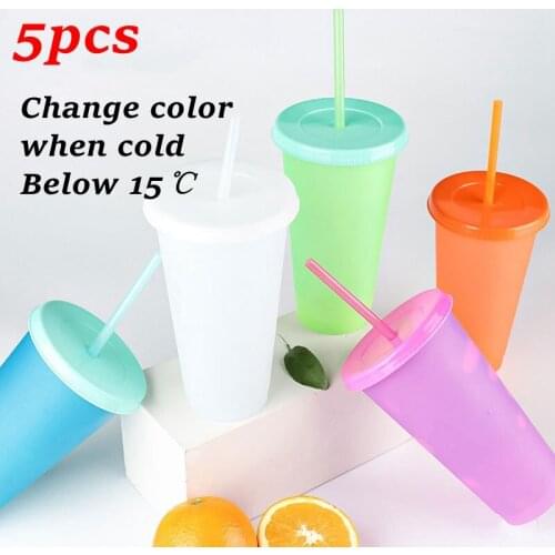 750ml Straw Cups With Lid Color Change cup beverage Coffee Cup Reusable Plastic No logo Drink water Finish Reusable Plastic Cups