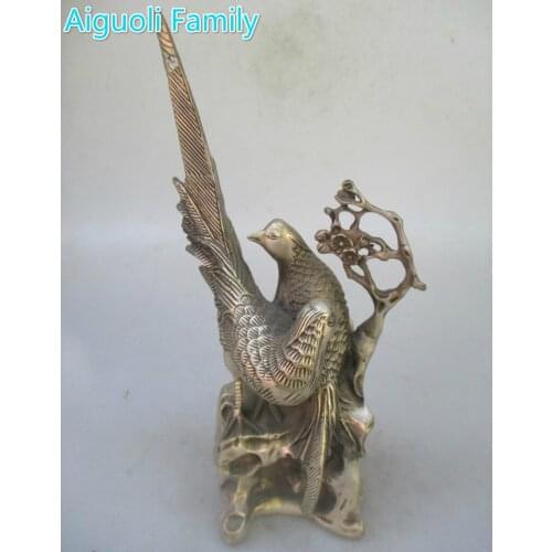 Antique antiques Collectible Decorated Old Handwork Tibet Silver Carved 2 Magpie Statue/Bird Sculpture