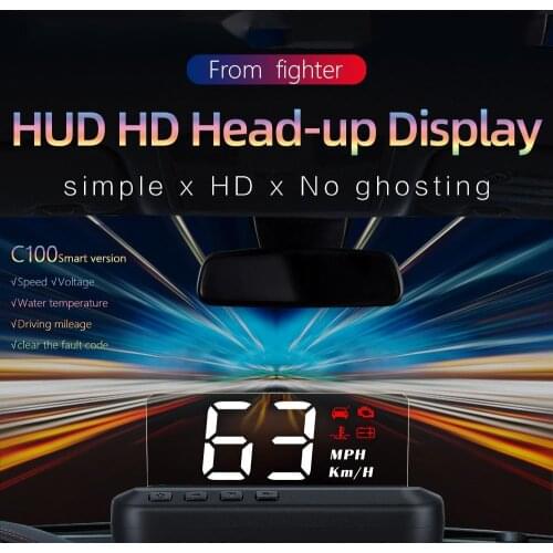 HUD OBD2 Car Front Display C100 Smart Alarm System SpeedometeKMH, MPH, Speed Projector Screen Water Temperature