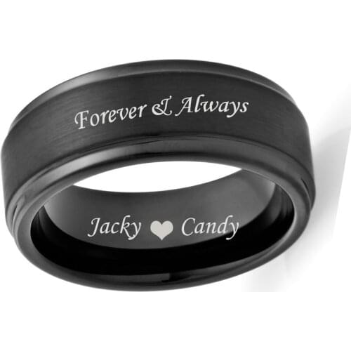Free Engraved Forever & Always Customize Logo 8mm Black Step Edges Pure Titanium Rings For Women Men Wedding Band Size 9 10 11