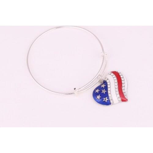 Heart American flag Bracelet Stainless Steel Adjustable Wire Bangle Jewelry
