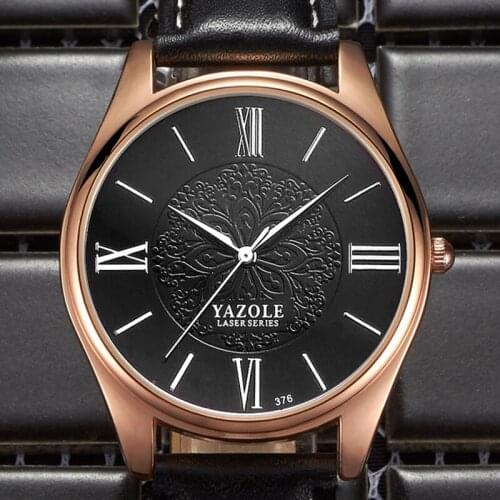 YAZOLE Fashion Leisure Business Men Watch Premium Quartz Movement Special Flowers Pattern Dial Waterproof Relogio Masculino 376