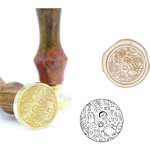 Children Freehand Sketching Picture Drawing Wax Seal Gift Stamp B32 Custom Wax Stamp Initial Stamp Wood Handle DIY Ancient Seal
