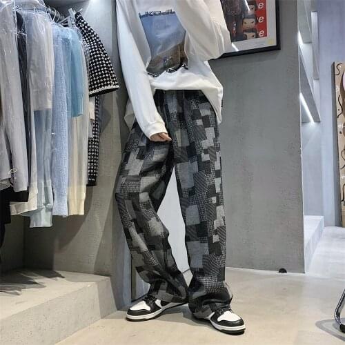 Mens Youth Trend Hip Hop Casual Pants Fashion Baggy Homme Classic Cargo Pocket Jeans Black Biker Denim Streetwear Trousers