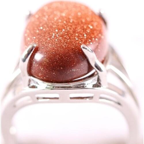 Finger Ring For Woman Natural Stone Gem Oval Beaded Ring Gold Sandstone Ring Adjustable Jewelry Gift 1Pcs Z169