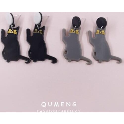 Korean Fashion Cute Cartoon Black Cat Acrylic Personality Girl Pendant Earrings Tide Female Party Jewelry For Birthday