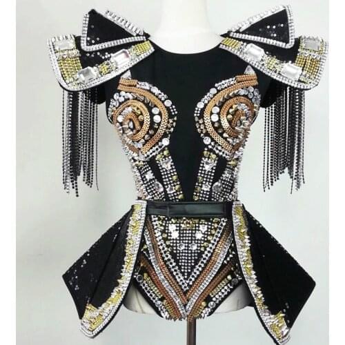 Crystals stones bodysuit Nightclub Dancer stage costume Singer party girl armor