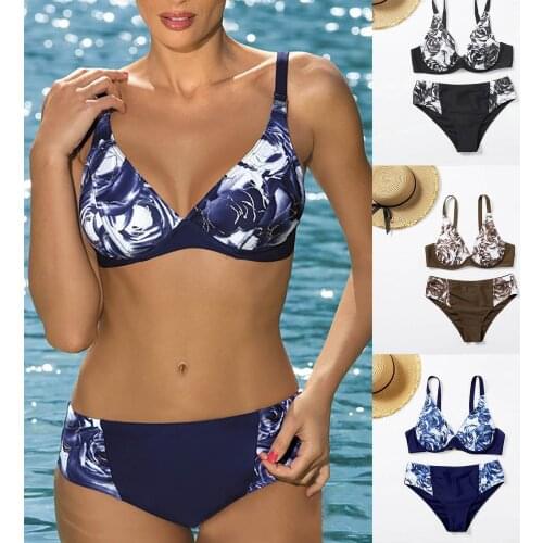 Fashion Sexy Women Splicing Bikini Print Bikini Swimwear Swimsuit Beachwear Set Bikini for women traje de baño mujer 2021 E1