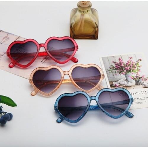 Cartoon Lovely Kids Sunglasses Flash Crystal Heart Shape Frame Girls Children Sun Glasses Round Street Beat Baby Eyeglasses