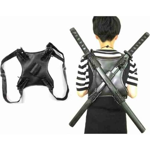 Harness Mens Leather Dual Sword Carrying Back Exotic Harness Scabbard Holder Back Belt / Gun Holste Cosplay Halloween Costumes