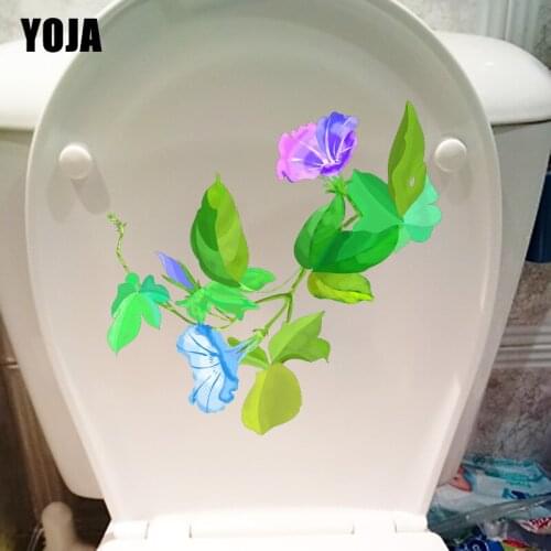 YOJA 21.4X20.9CM Green Fresh Morning Glory Cartoon Bathroom Toilet Decor Personality Room Wall Sticker T1-2318