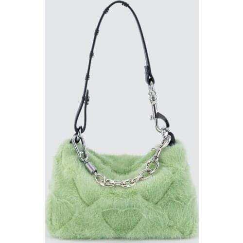 2021 Autumn And Winter New Hair Shoulder Bag Korean Version Handbag Mint Green Cute Plush Love Mobile Phone Bag Girls Messenger