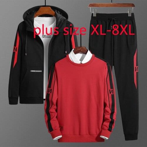 New Arrival Fashion Suepr Large Spring And Autumn Youth Men Casual Three Piece Set Plus Size XL 2XL 3XL 4XL 5XL 6XL 7XL 8XL