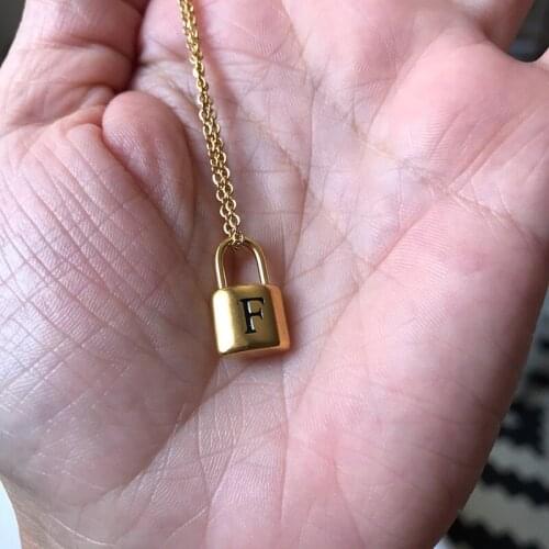 A-Z Alphabet Initial Padlock Necklace Stainless Steel Chain Collares Engrave Letters Lock Pendant Fashion Jewelry Christmas Gift