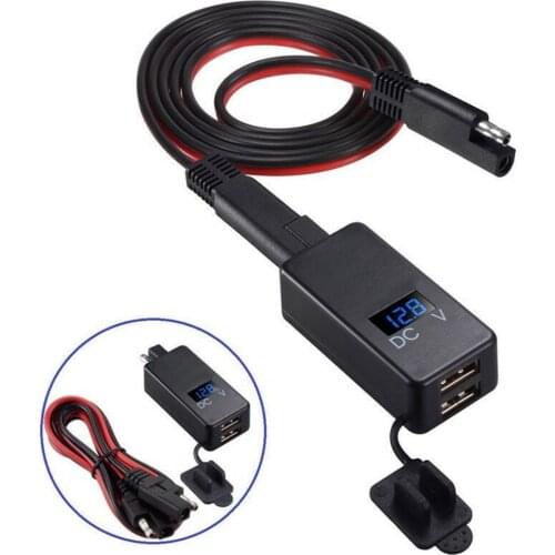 Motorcycle SAE to USB Adapter Cable - 5V 3A 9V 12V 2A Dual USB QC 3.0 Quick Charge Fast Charger Kit for Phone Tablet GPS Charge