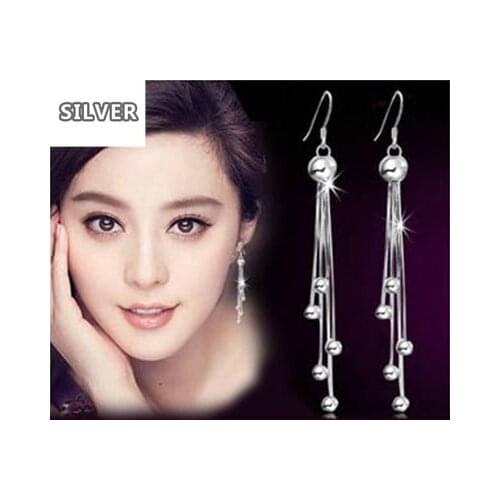 Silver plated round pearl pendant earrings fashion han edition retro earrings long tassels eardrop female model
