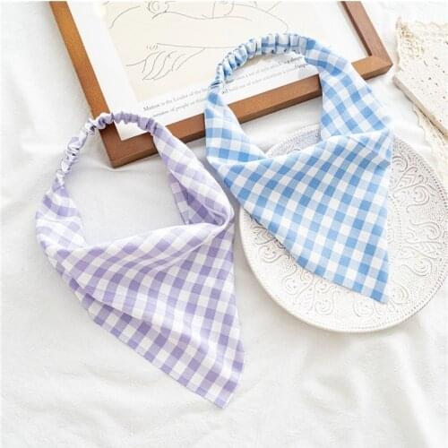 Plaid Print Triangle Bandana Elastic Headscarf Triangular Bandanas Hairbands Fashion Hair Accessories Turban for Women Girls