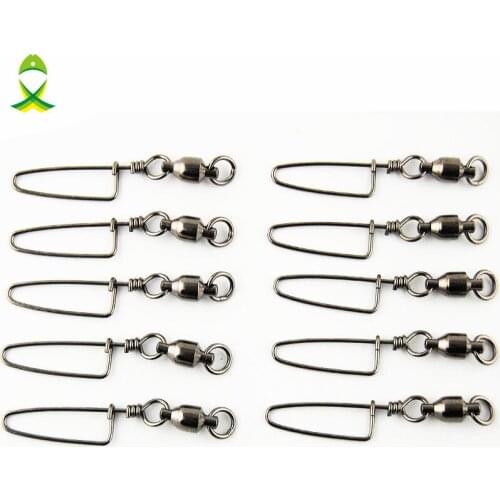 JSM 10pcs Ball Bearing Fishing Swivel With Coastlock Snap 100% Brass With Black Nickle Fishing Swivels Connector Fishing Tackle