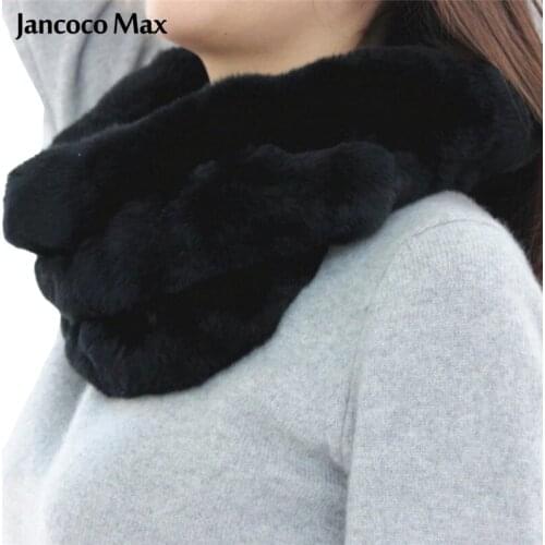 Jancoco Max S1427 Grade A Quality Ladies Real Rex Rabbit Fur Scarf Women Winter Neck Warm Neckerchief Retail / Wholesale