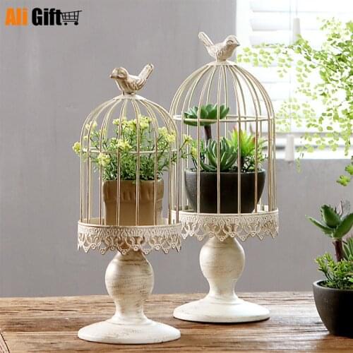 Nordic Wrought Iron Ornaments Bird Cage Vase Candle Holder White Creative Wedding Window Decoration Supplies Candle Holder