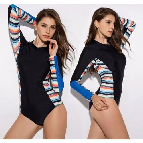 Diving One Piece Swimsuit Patchwork Long Sleeve Women Swimwear Bathing Suit Rash Guard Surfing Swimming Suit Rashguard