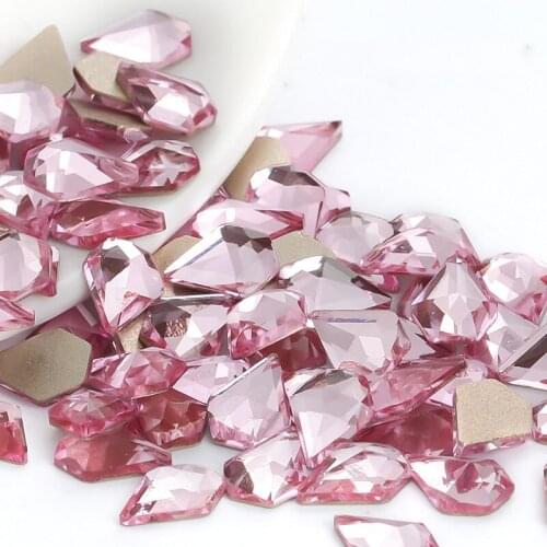 Swarovsky 100pcs/Lot Pink Flat Shaped Crystal Nail Diamond Stone Strass Clear Glass Rhinestones For 3D Nails Art Decorations