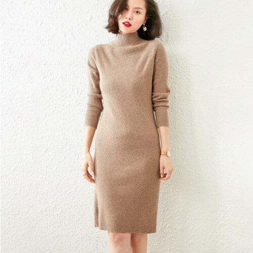 SZDYQH 2021 Winter And Autumn Womens 100% Cashmere Sweaters Knitted Dresses Pullovers High Quality Warm Female Thicken Dresses