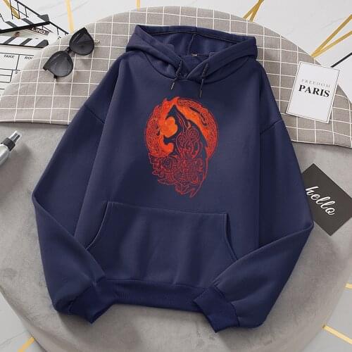 Norse Mythology Vikings Fenrir Wolf Print Hoodie Women Street Fleece Warm Hoody Fashion Autumn Sweatshirt Casual Loose Mens Tops