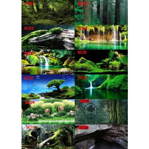 Waterproof Landscape Aquarium Background With Glue On Surface Hill Stone Tree Rive Poster HD Fish Tank Decoration Free Shipping