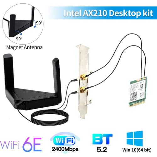 Wi-Fi 6E AX210 (Gig+) Desktop Kit Up to 2.4Gbps Wireless Data Rates with Intel AX210NGW 2.4G/5G 802.11ax Bluetooth 5.2 Wifi Card