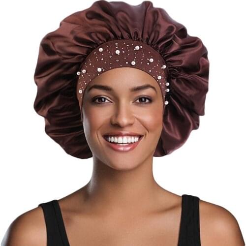 Newly Satin Women Hat Night Sleep Cap Rhinestone Sleeping Hair Care Salon Makeup Headband Muslim Hijab Head Cover Bonnet Hat